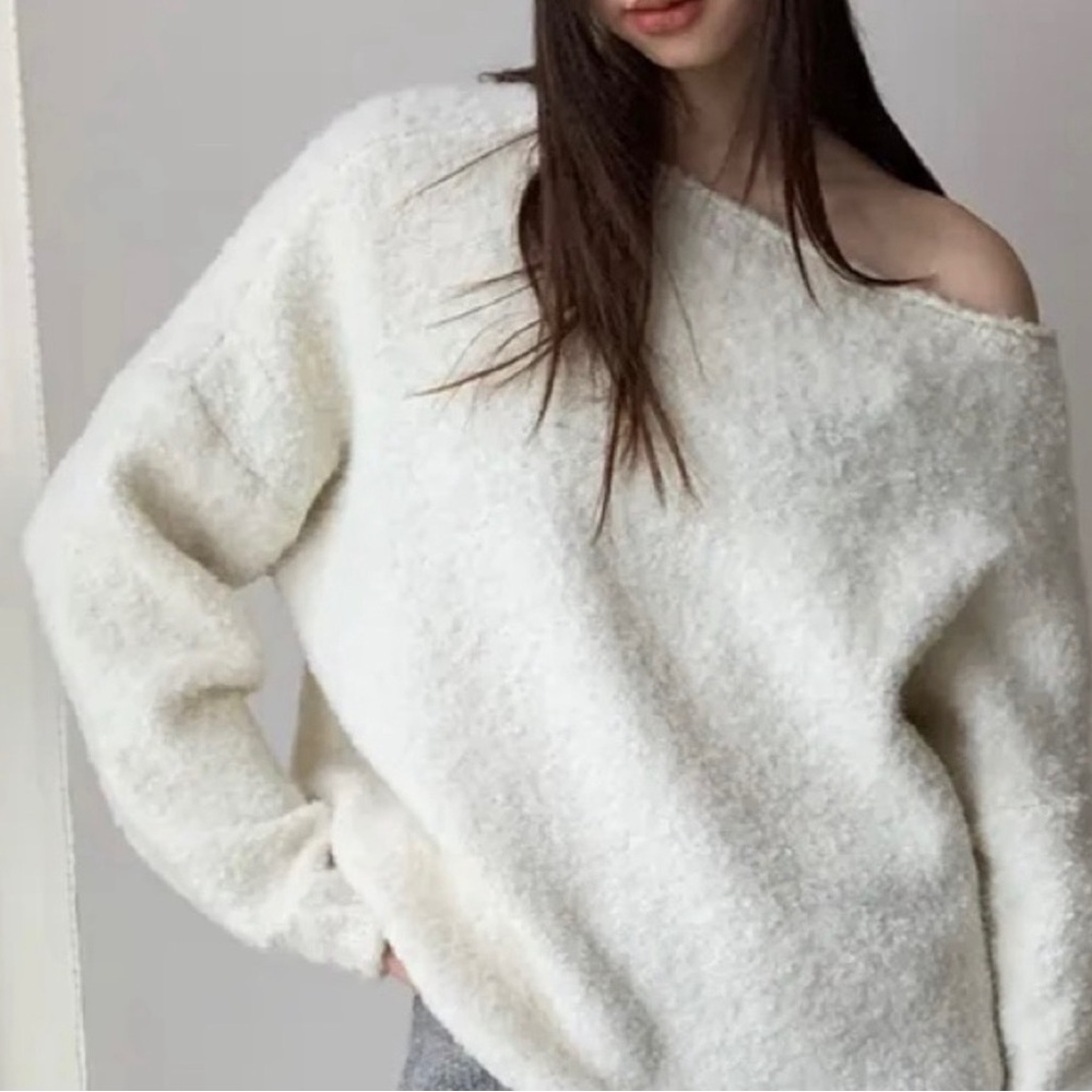 Theory Off-Shoulder Cream Sweater